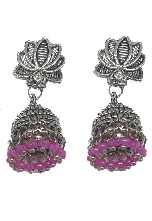 Lotus Silver Pink Oxidised Earrings 15g